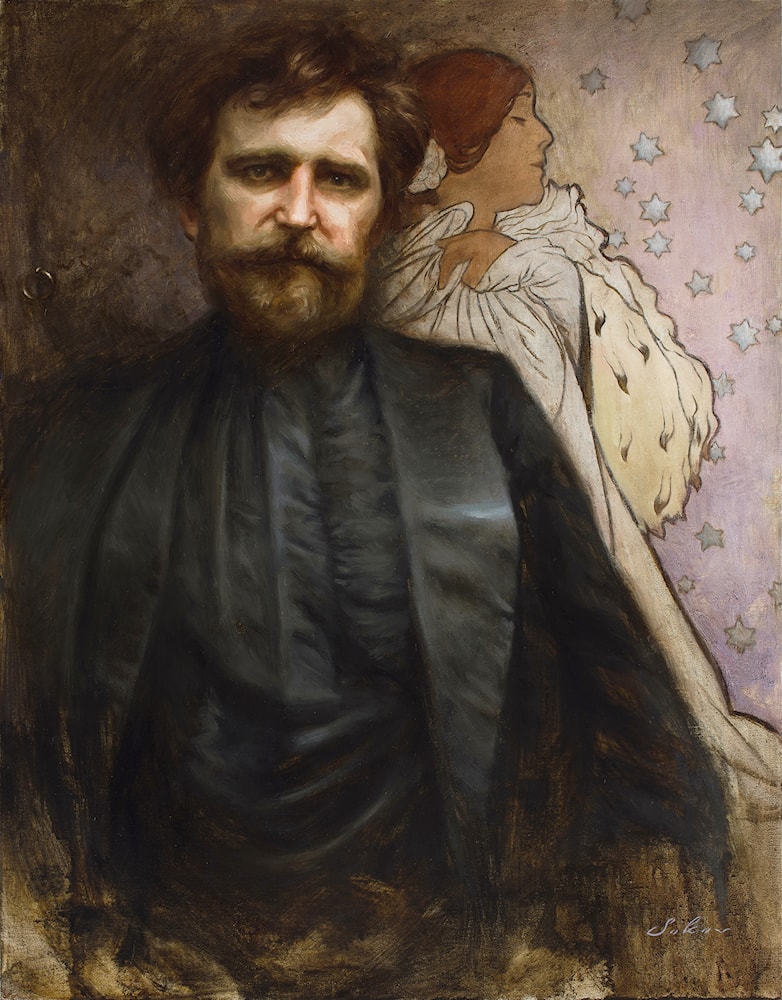 Alphonse Mucha in Front of His Work