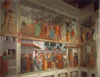Frescoes in the Cappella Brancacci (left view)