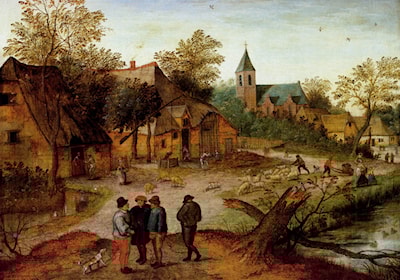 A Village Landscape With Farmers