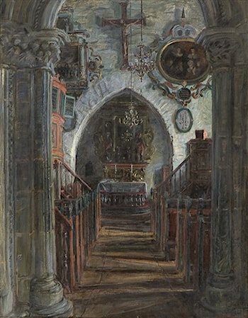 Interiør fra Dale kirke i Luster